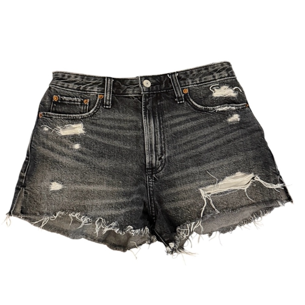 Abercrombie & Fitch Annie High Rise Distressed Shorts Black 4/27